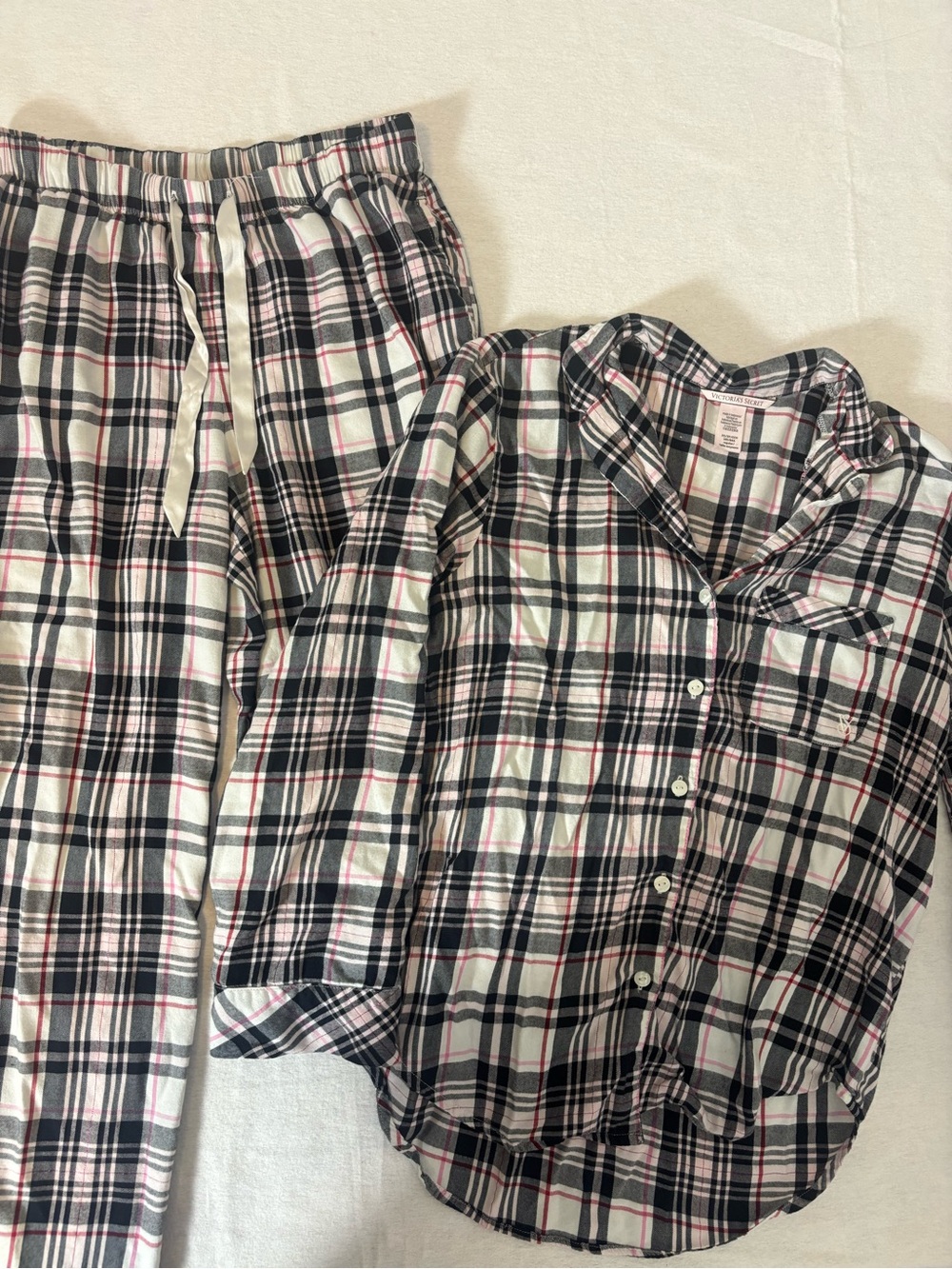 Victoria's Secret Black, White & Pink Plaid Pajama Set